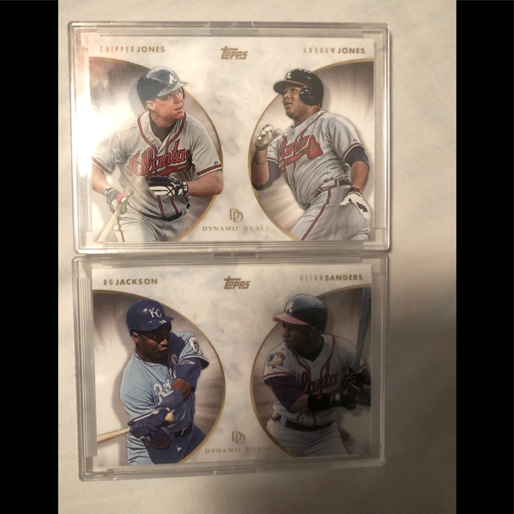 Chipper and Andrew Jones-Bo Jackson and Deion Sanders baseball cards